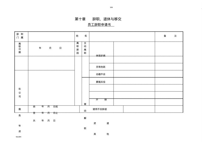 员工辞职申请书表格模板.pdf_第1页