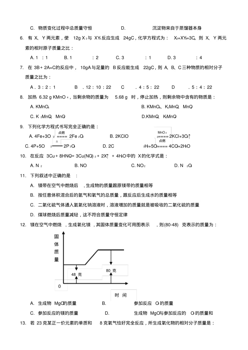 九年级化学化学方程式测试试卷.pdf_第2页