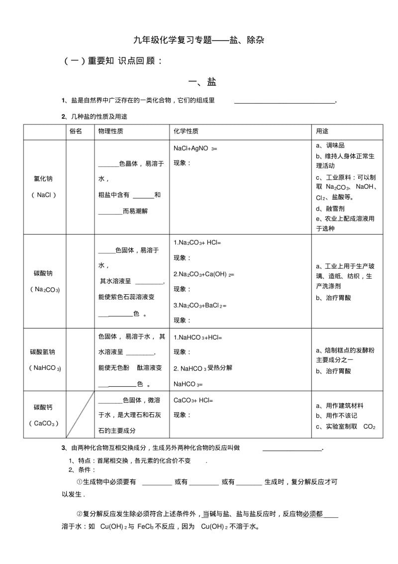 九年级化学复习专题——盐、除杂.pdf_第1页