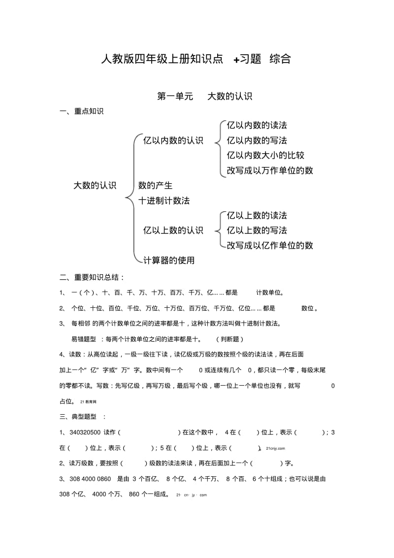 四年级数学上册知识点+习题人教版.pdf_第1页