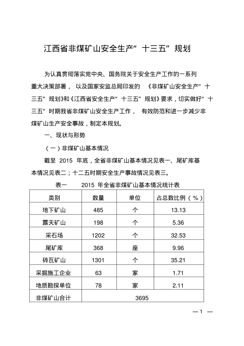 江西非煤矿山安全生产十三五规划.pdf_第1页