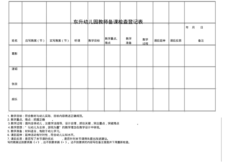 幼儿园教师备课检查登记表.pdf_第1页