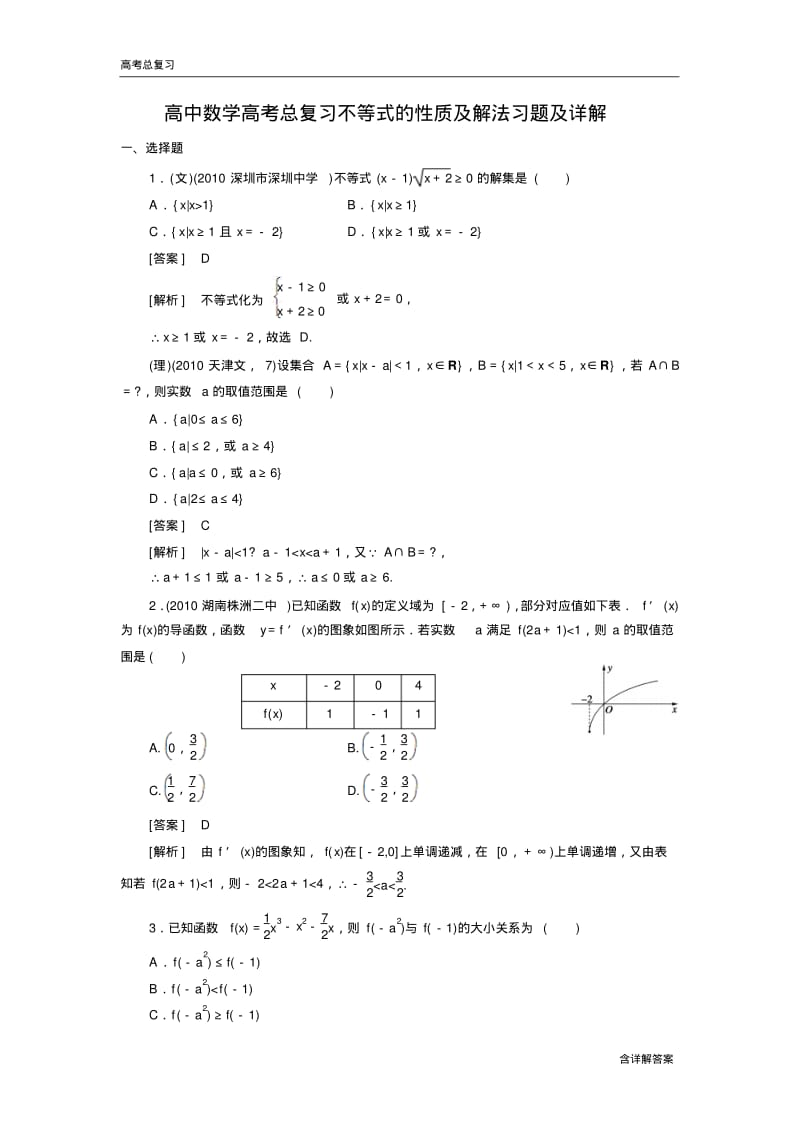 高中数学高考总复习不等式的性质及解法习题及详解.pdf_第1页