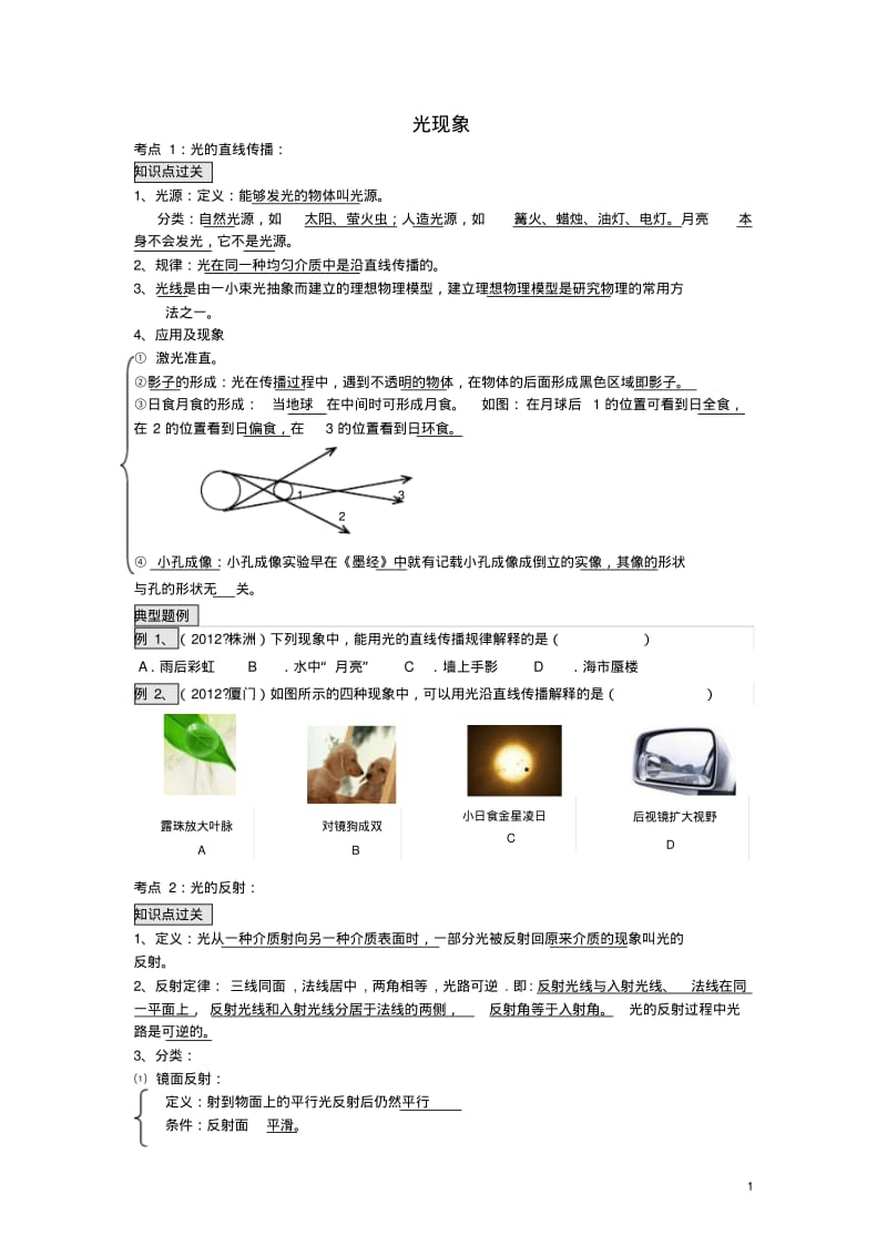 中考物理光现象复习专题新人教版.pdf_第1页