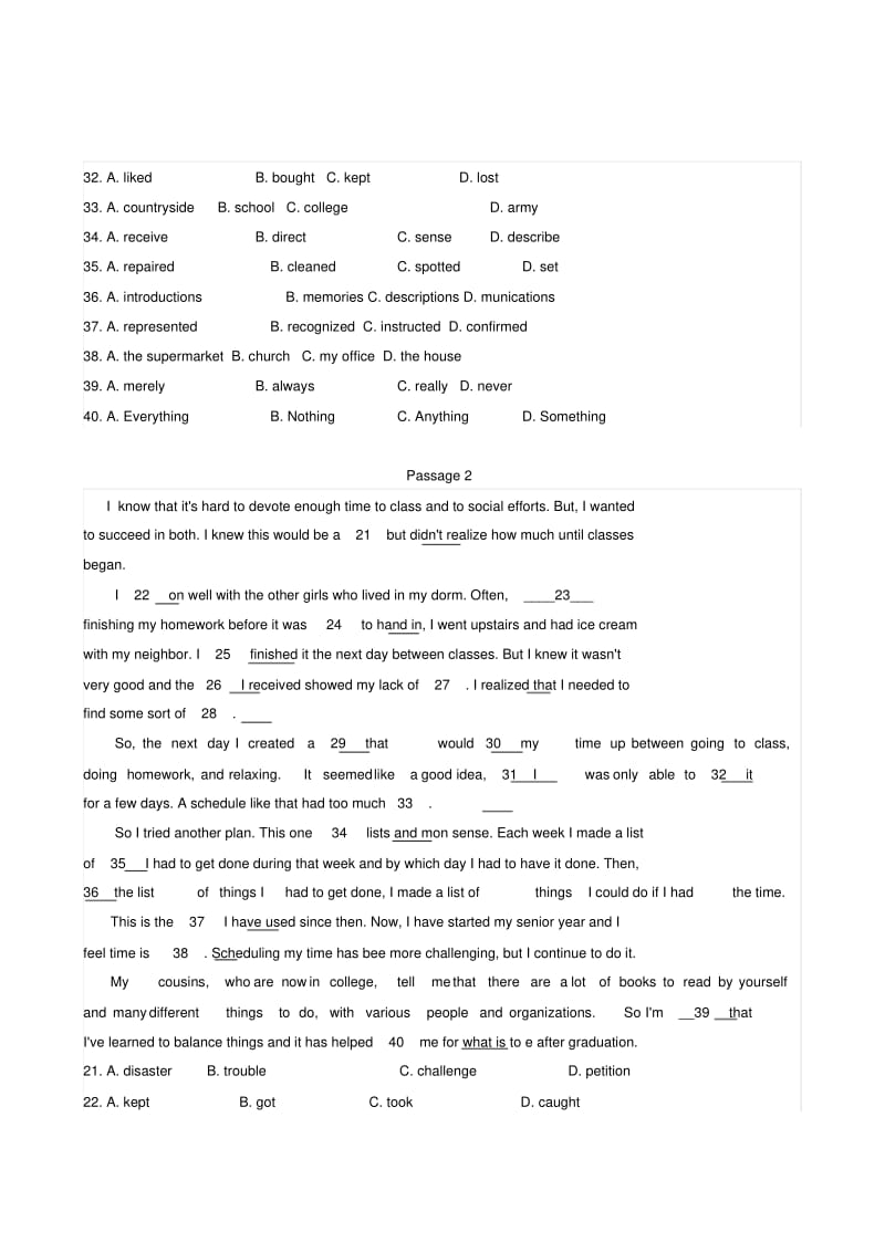 2019-2020年高考英语完形填空训练题集(附答案).pdf_第2页