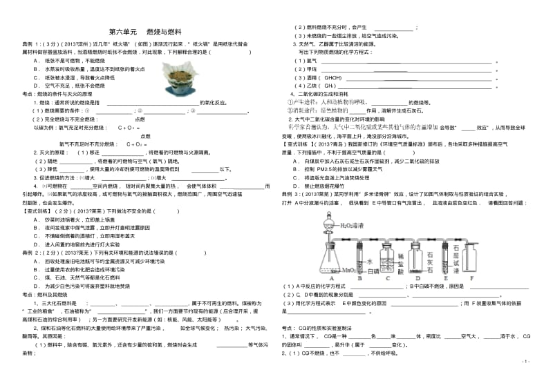 中考化学第六单元燃烧与燃料复习学案(新版)鲁教版【精品教案】.pdf_第1页