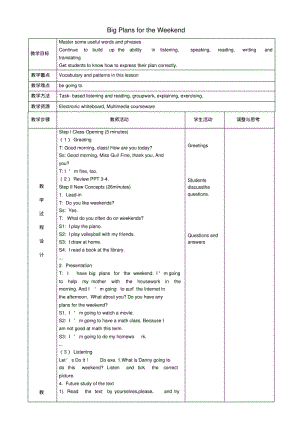 七年级英语下册lesson22BigPlansfortheWeekend教案(新版)冀教版.pdf