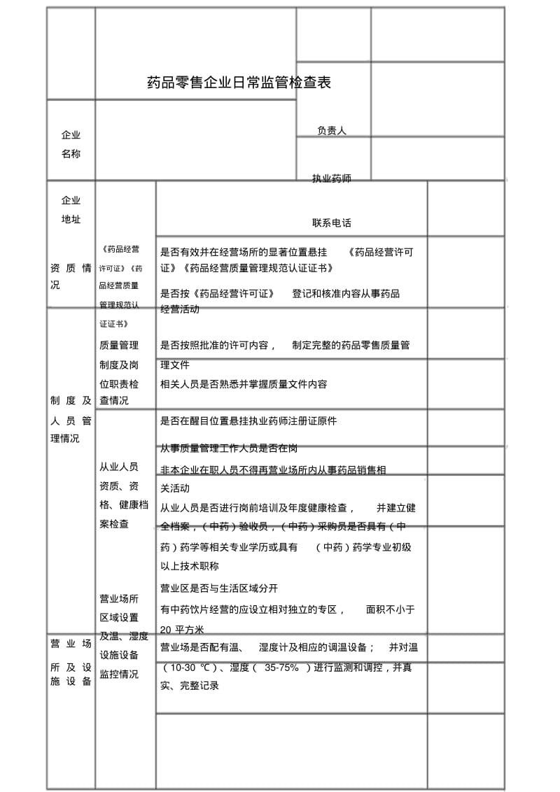 药品经营企业日常监督检查表.pdf_第1页