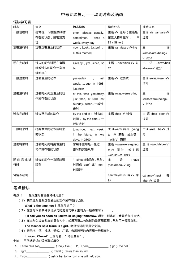 中考英语专题复习动词时态及语态.pdf_第1页