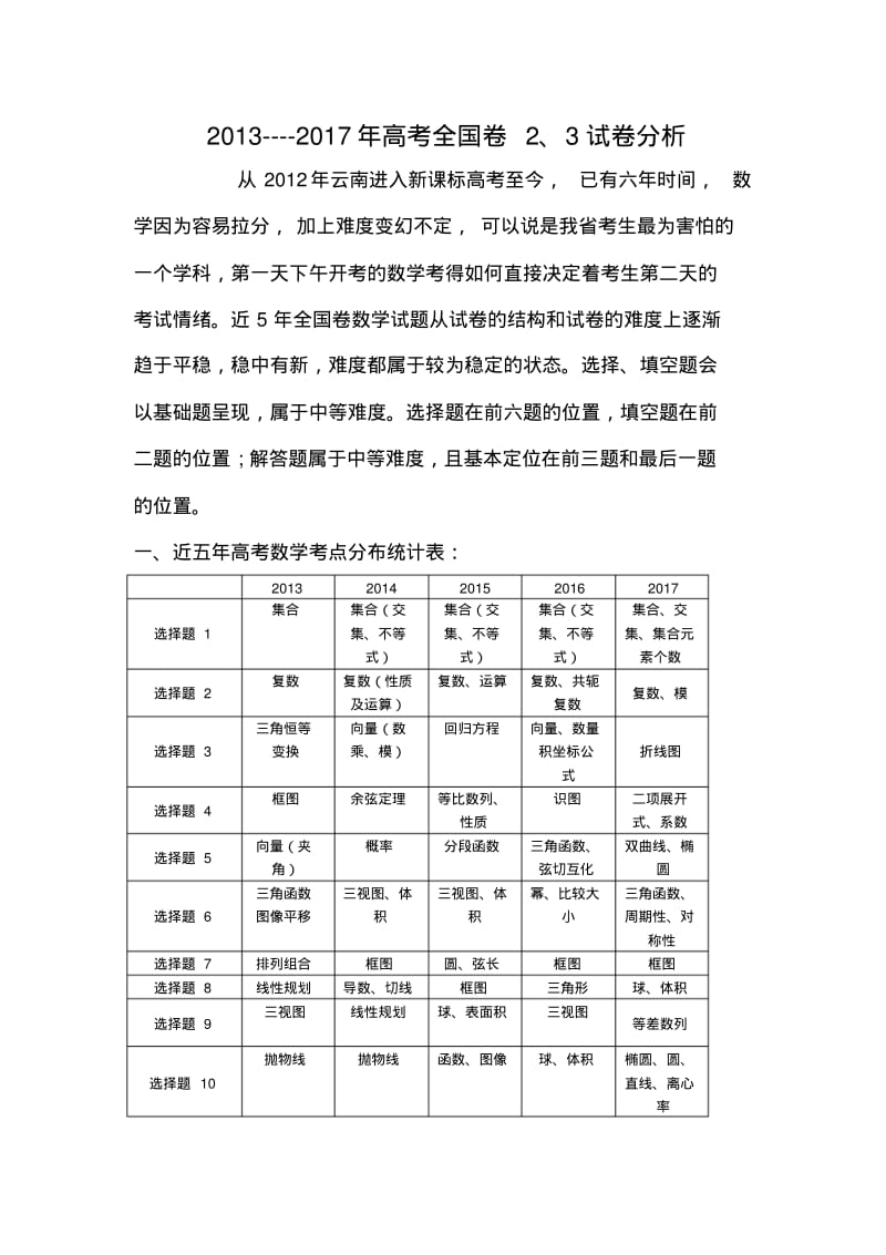 近5年高考数学全国卷2、3试卷分析.pdf_第1页