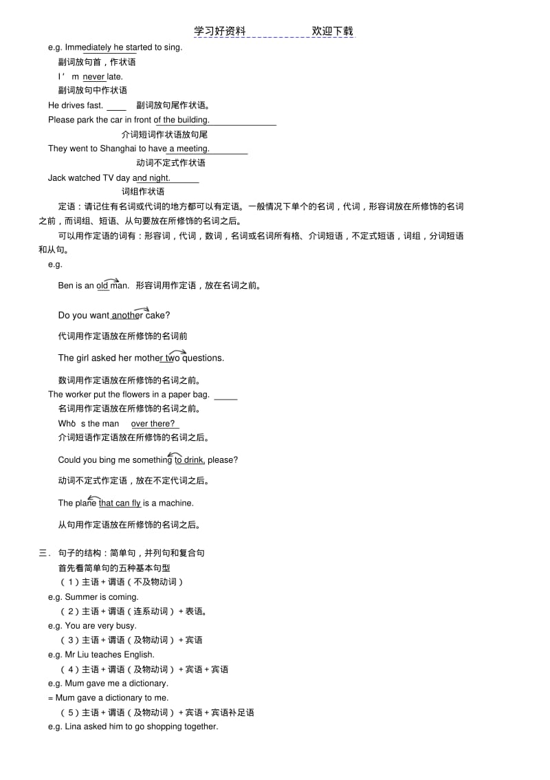 初三英语复习(句子成分及其句子种类)人教版(配有练习题).pdf_第2页