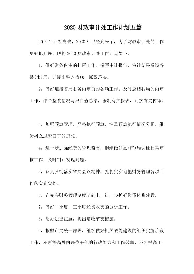 2020财政审计处工作计划五篇.docx_第1页