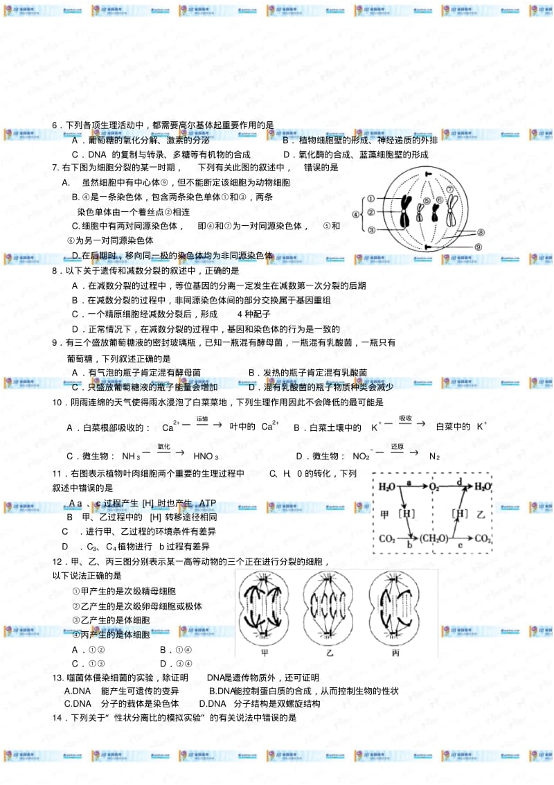 河北省邯郸市2010届高三摸底考试(生物).pdf_第2页