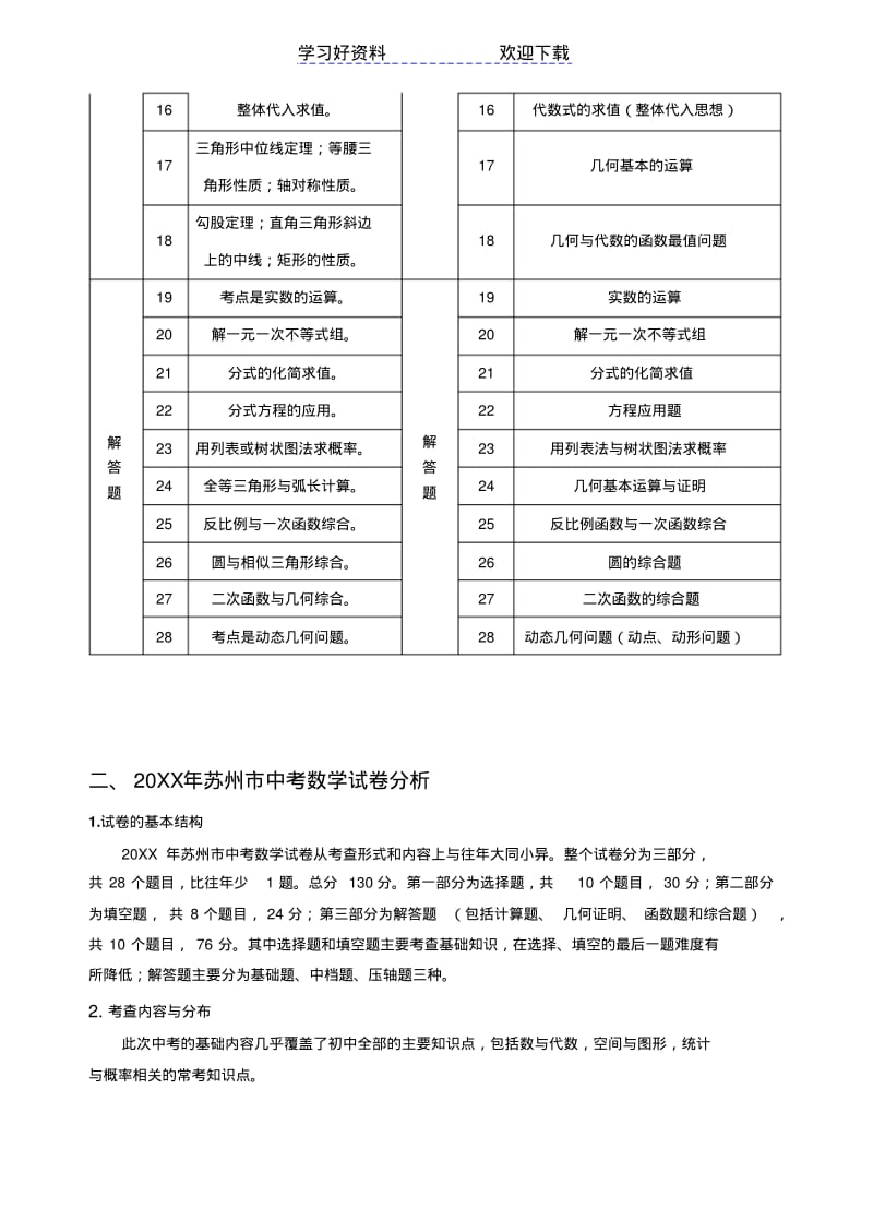 苏州市中考数学考点分析以及预测试题含解析.pdf_第2页