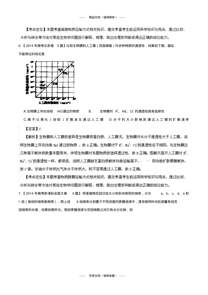 生物高考试题分类汇编：专题03物质进出细胞的方式.pdf_第3页