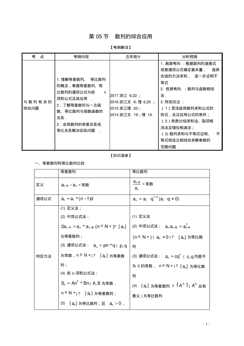 (浙江版)2018年高考数学一轮复习专题6.5数列的综合应用(讲)-含答案.pdf_第1页