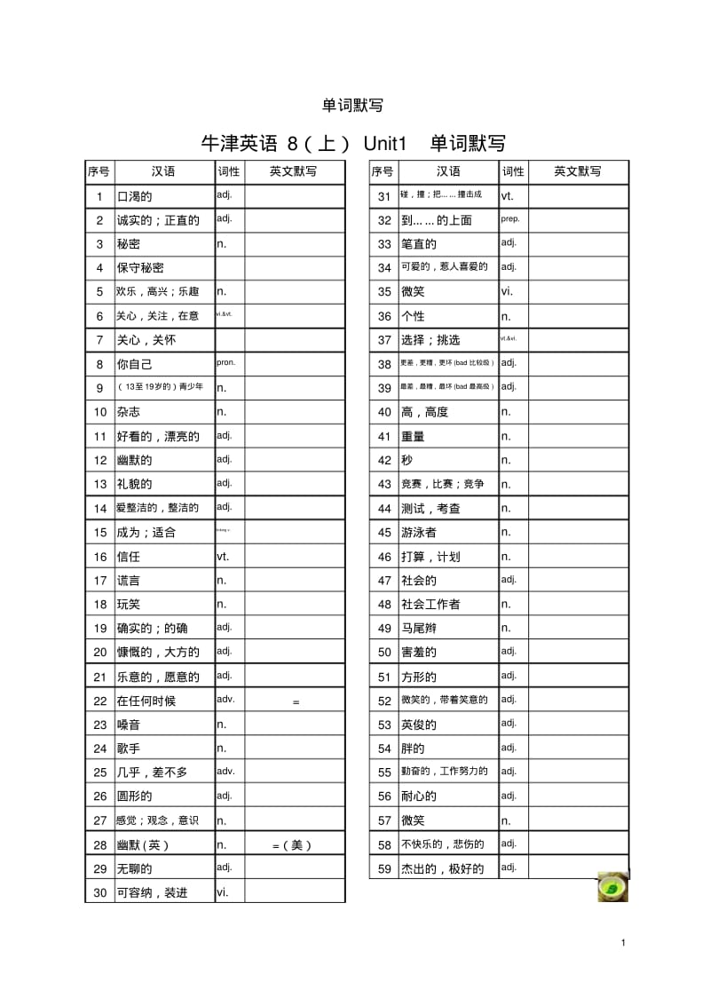 级中学八年级英语上册单词默写(新版)牛津版.pdf_第1页