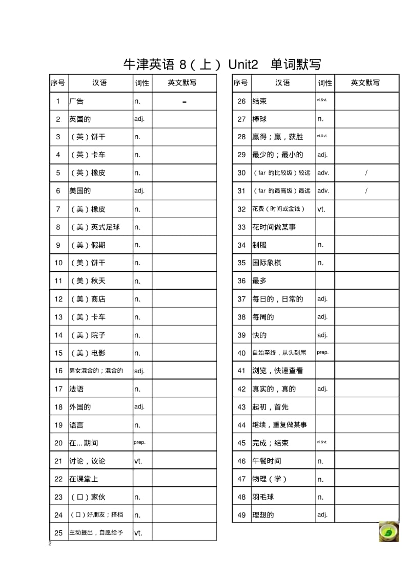 级中学八年级英语上册单词默写(新版)牛津版.pdf_第2页