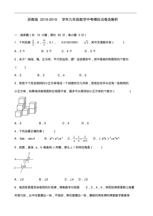 浙教版2018-2019学年九年级数学中考模拟试卷含解析.pdf