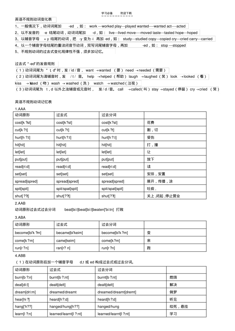 【优质文档】不规则动词巧记及发音(附音标).pdf_第1页