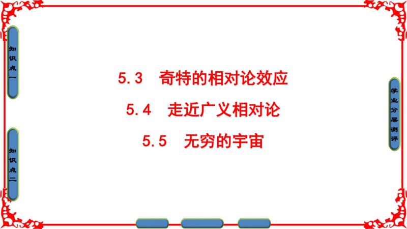 2016-2017学年高中物理第五章新时空观的确立5.3奇特的相对论效应+5.4走近广义相对论+5.5无穷的宇宙.pdf_第1页