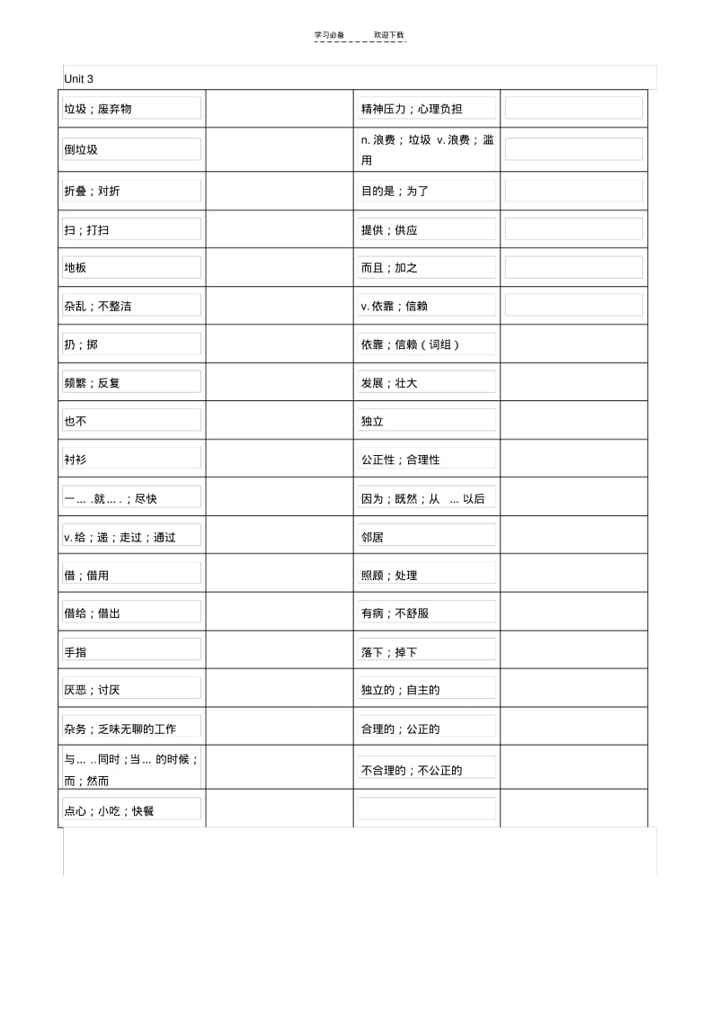 【优质文档】八年级下册英语单词表(听写版).pdf_第3页