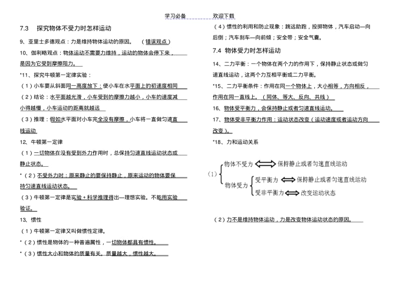 【优质文档】沪粤版--第七章-《运动和力-》知识点梳理+同步测试.pdf_第2页