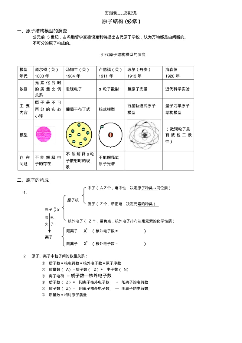 【优质文档】高中化学原子结构(必修).pdf_第1页