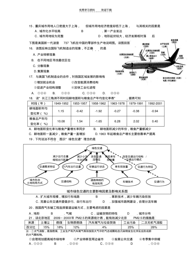 【优质文档】高三级地理必修三测练试题TG.pdf_第3页