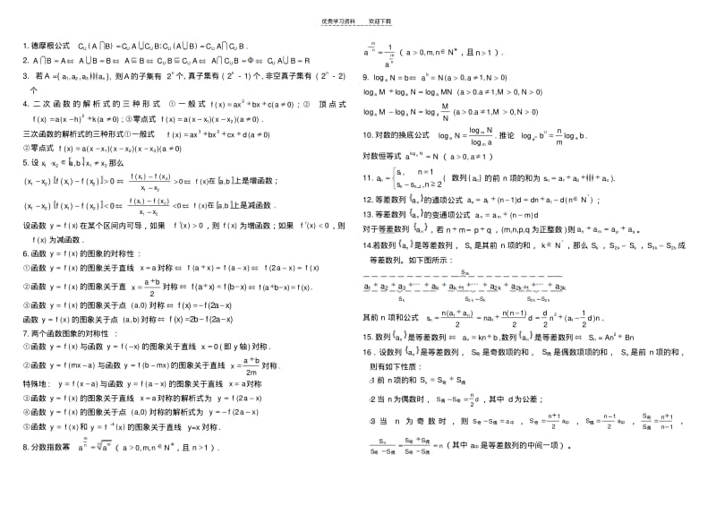 【优质文档】高中数学常用结论(新课标理科版).pdf_第1页