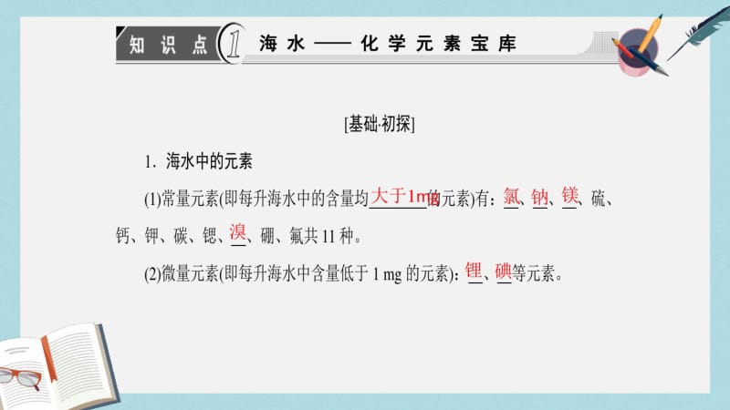 【优质文档】高中化学第3章自然界中的元素第4节海水中的化学元素第1课时海水中的元素海水提镁课件鲁科版必修1.pdf_第3页