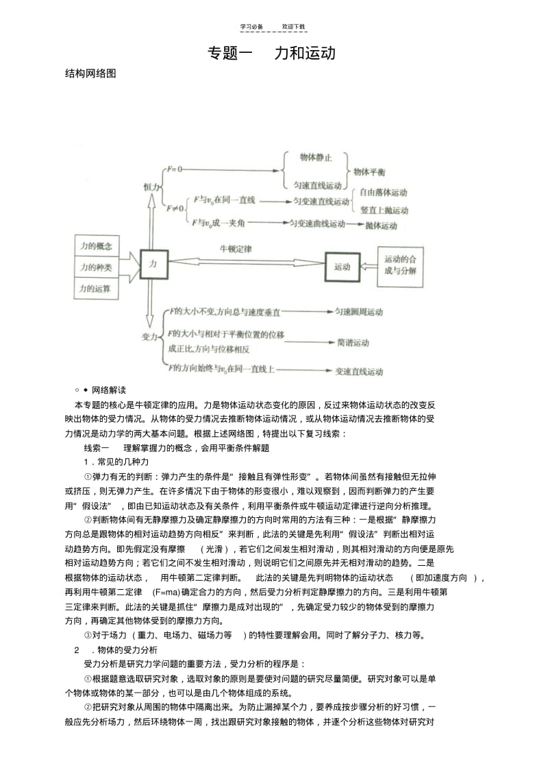 【优质文档】高三物理第二轮复习专题一《力和运动》复习.pdf_第1页