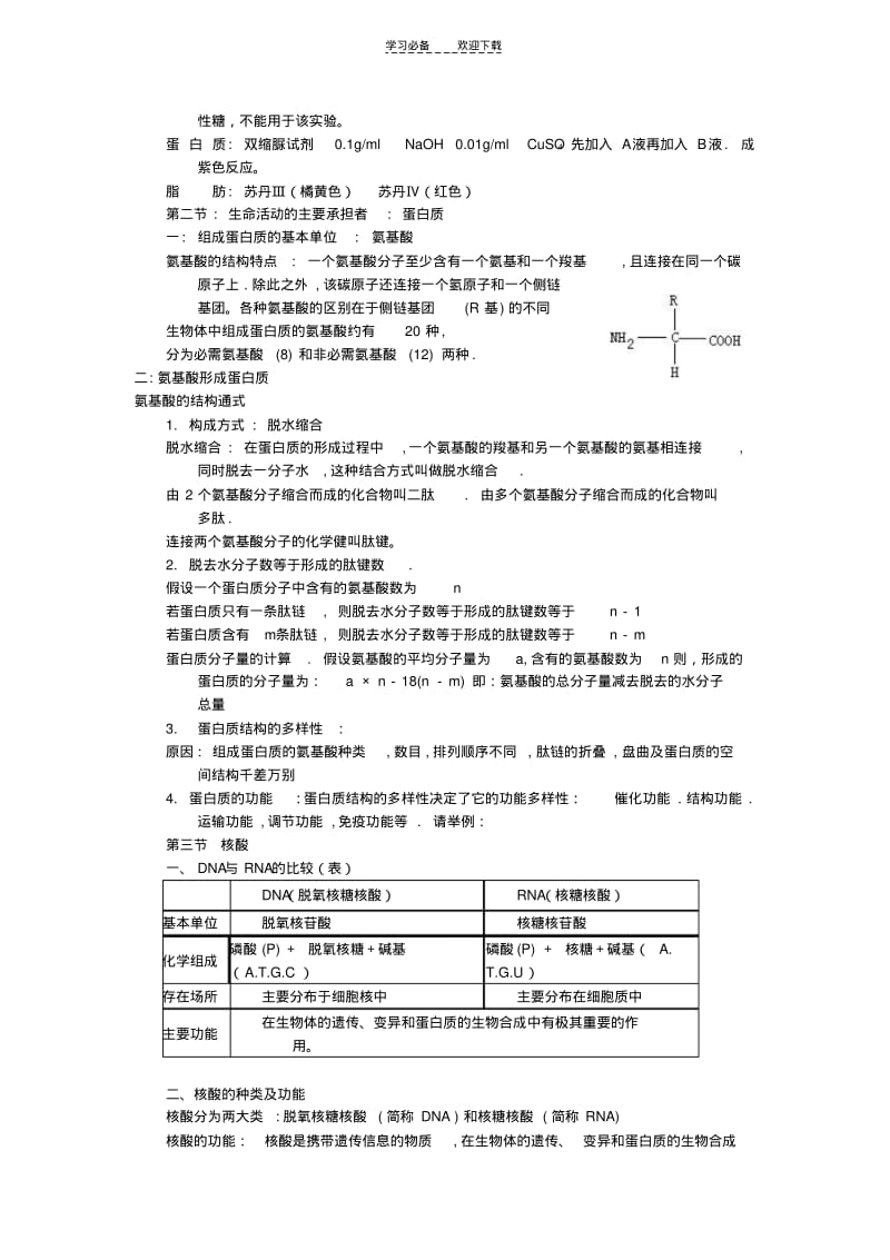 【优质文档】高一上学期生物期中考试复习提纲.pdf_第2页