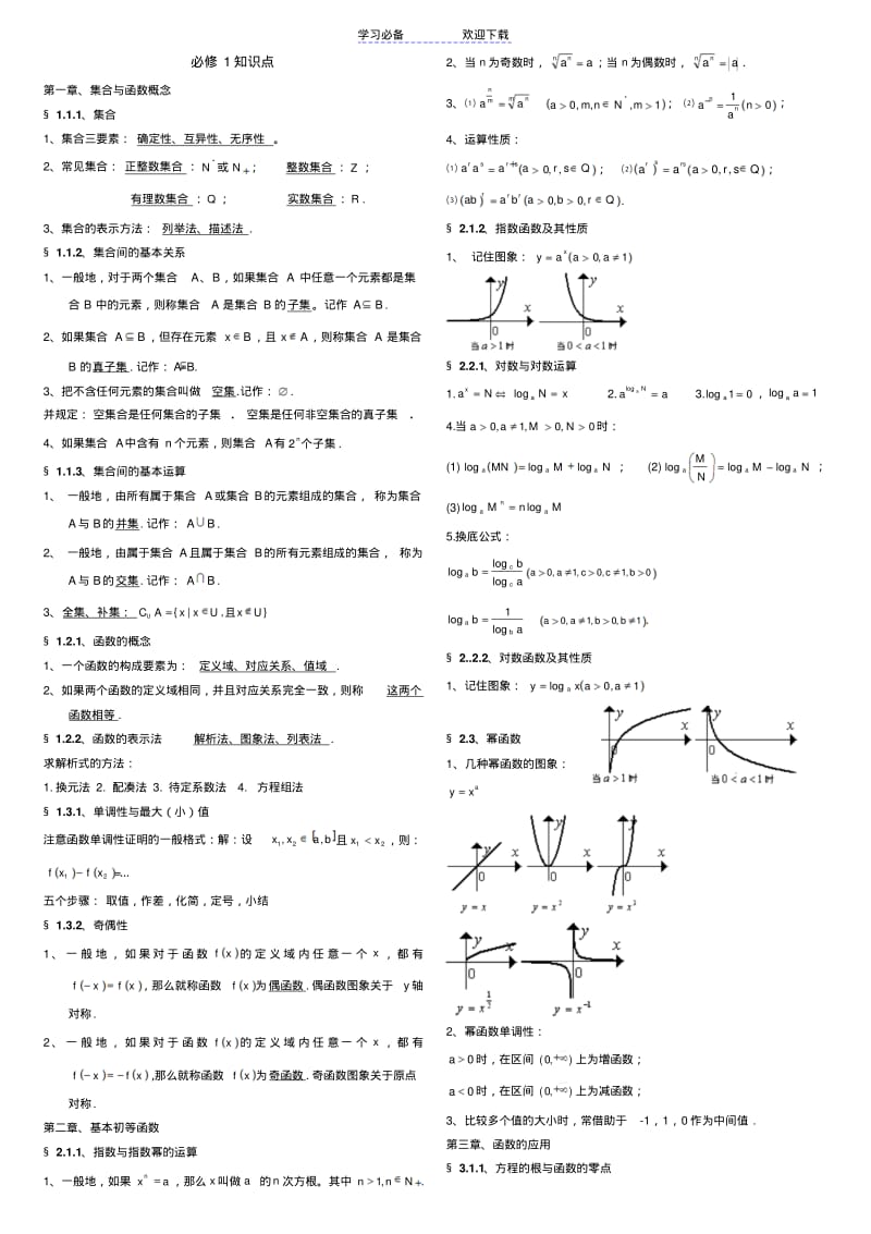 【优质文档】高一数学必修一必修二知识点.pdf_第1页