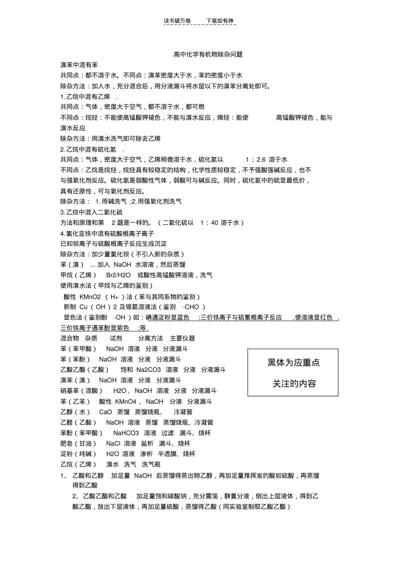 【优质文档】高中化学有机物除杂问题.pdf_第1页