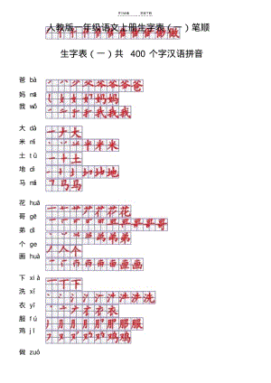 【优质文档】人教版一年级语文上册生字表笔顺表(Word)格式.pdf