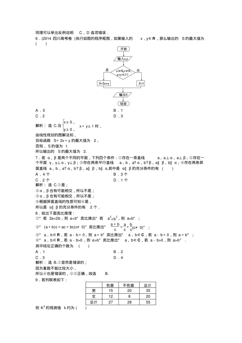 【优化方案】高二下学期数学(人教版选修1-2)模块综合检测Word版含答案.pdf_第2页