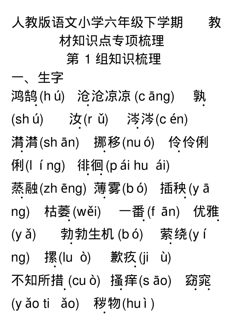 【人教版】小学六年级语文下学期：全册教材知识点专项梳理(Word版).pdf_第1页