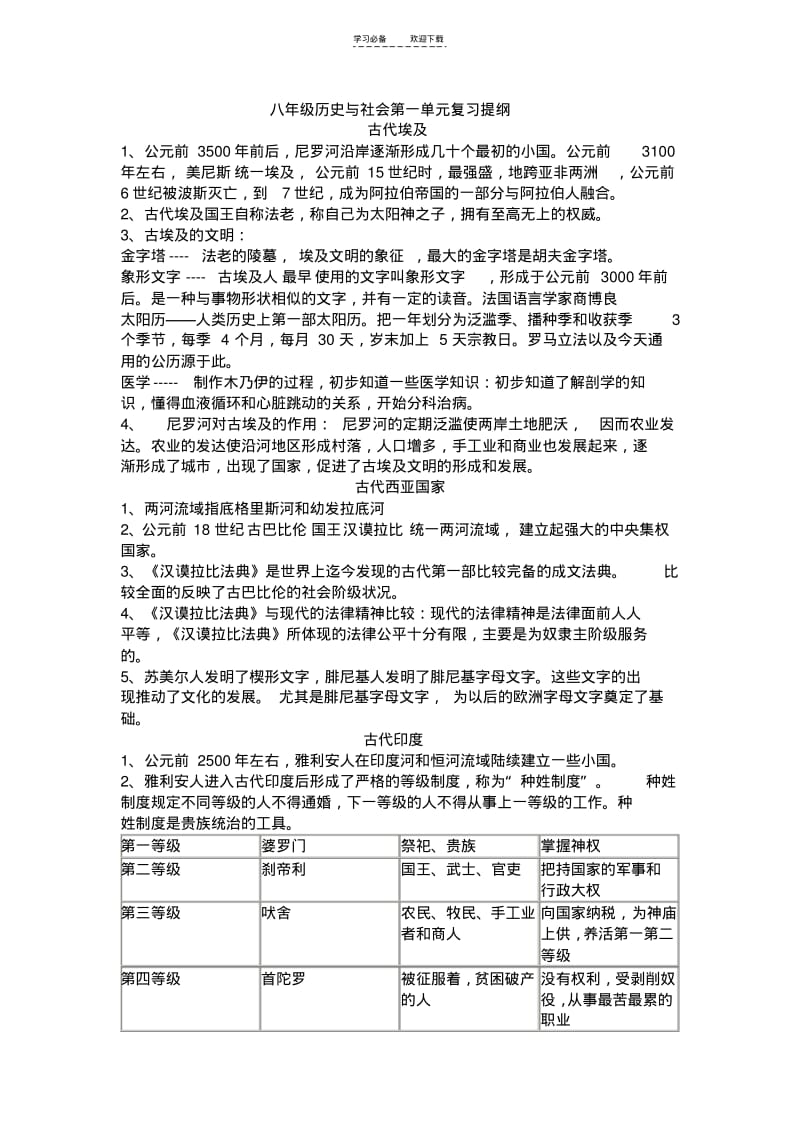 【优质文档】人教版新教材八年级上册历史与社会复习提纲.pdf_第1页