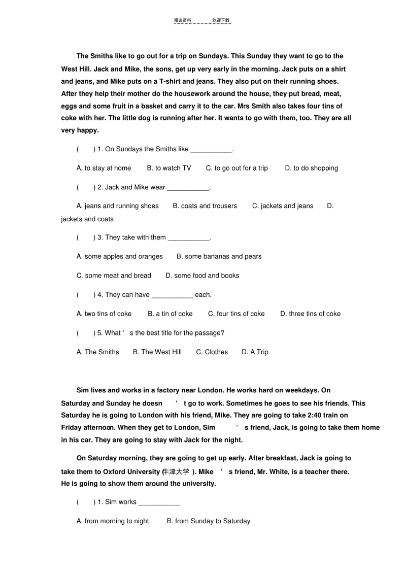 【优质文档】小升初英语阅读理解专项训练.pdf_第2页