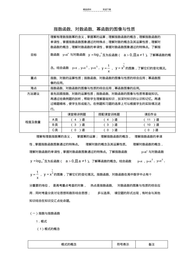 【优质文档】指数函数、对数函数、幂函数的图像与性质的讲义.pdf_第1页