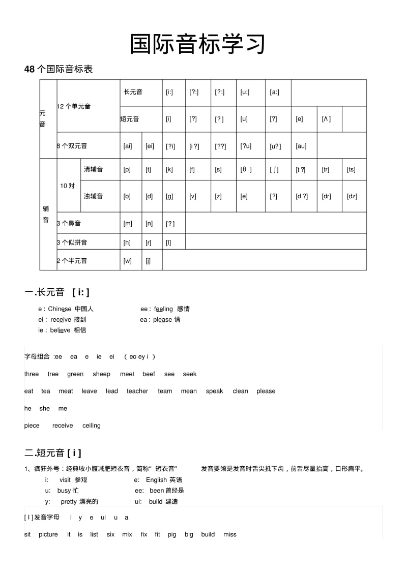 48个国际音标表(打印版)已整理------已排版无页脚汇总.pdf_第1页