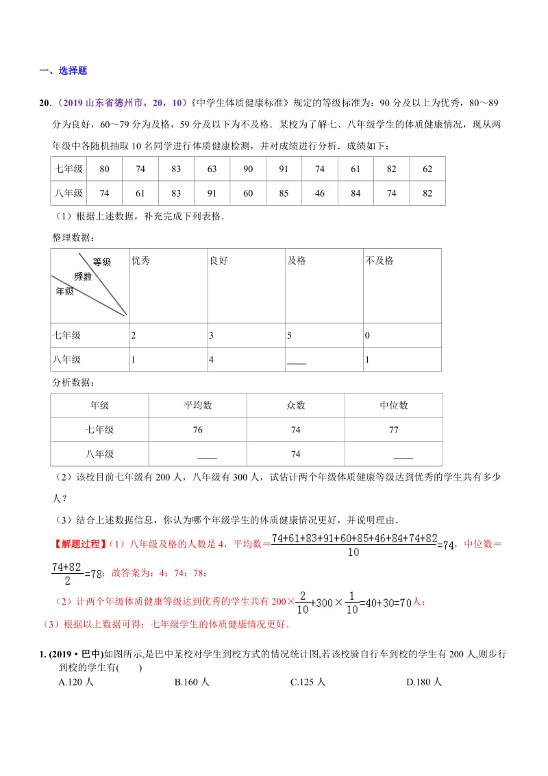 知识点41  统计图表2019中考真题分类汇编.docx_第1页