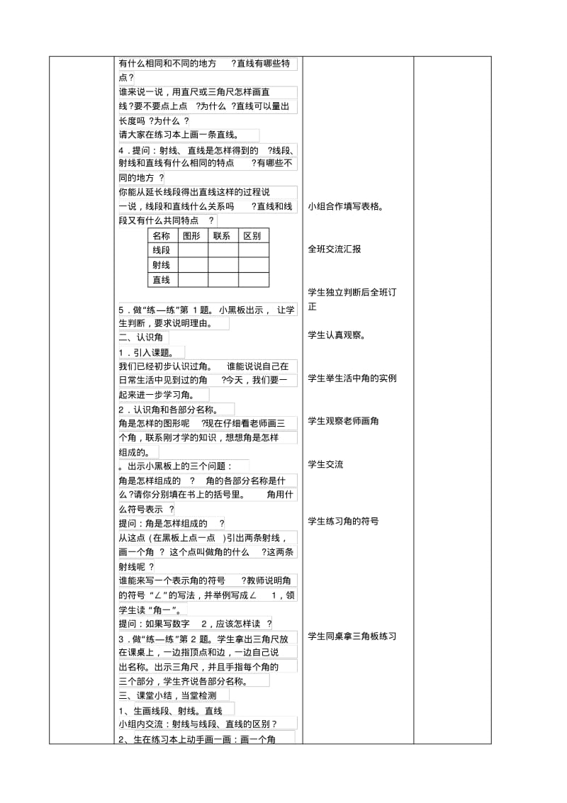 2014年新人教版四年级数学上册第三单元角的度量教案(表格式).pdf_第2页