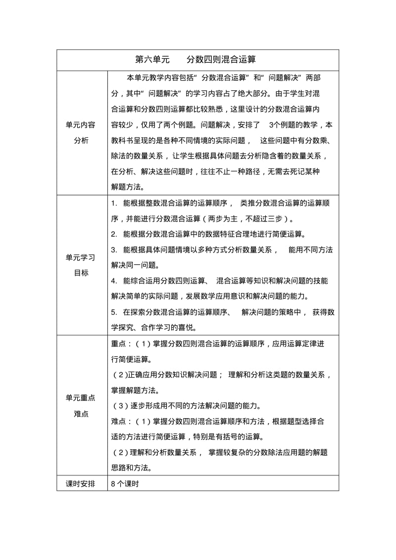 2014西师大版六年级数学上《第六单元分数四则混合运算》教案(表格式).pdf_第1页