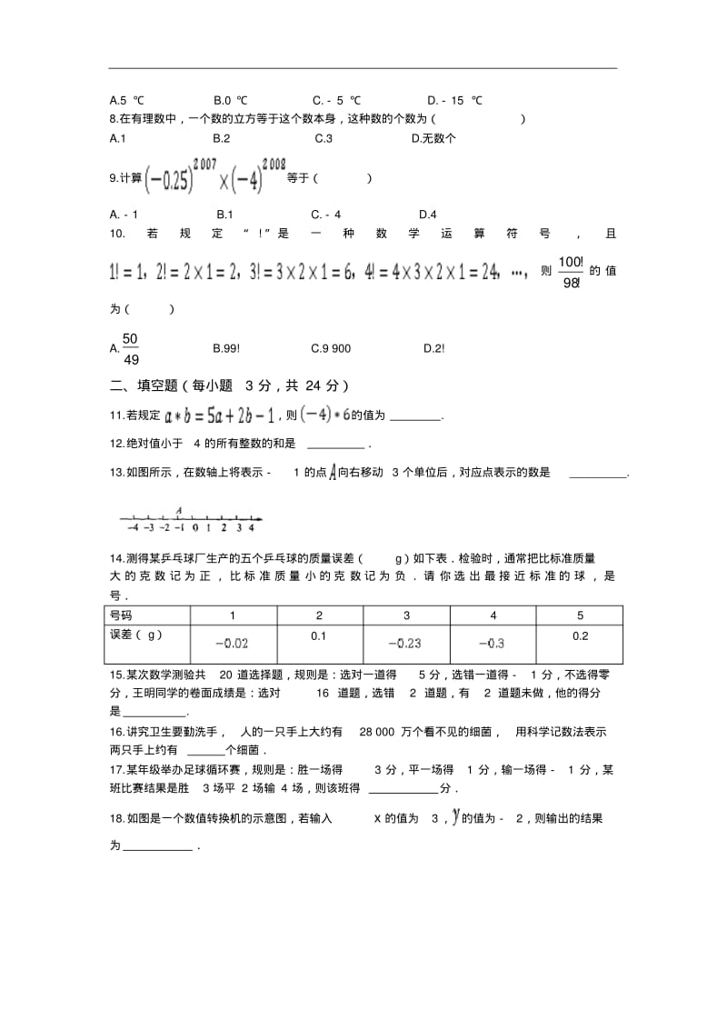 2013-2014年苏科版七年级上第2章有理数检测题含答案解析.pdf_第2页