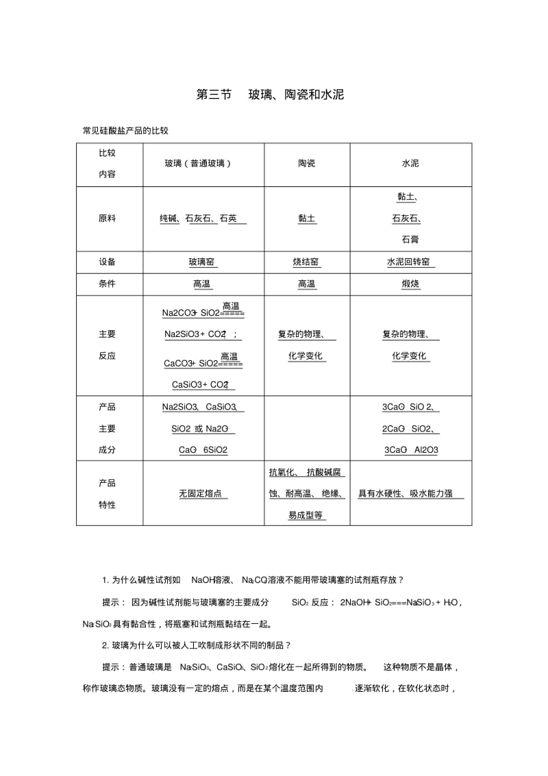 2015-2016学年高中化学第三章第三节玻璃、陶瓷和水泥练习新人教版选修1.pdf_第1页