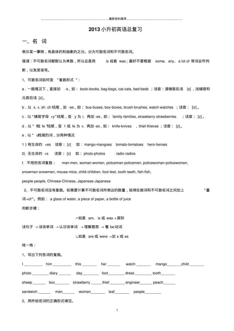 小升初英语总复习精编版.pdf_第1页