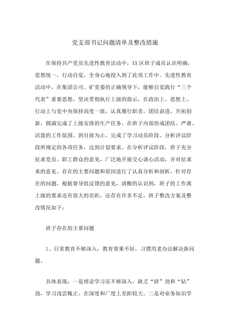 党支部书记问题清单及整改措施总结报告.docx_第1页