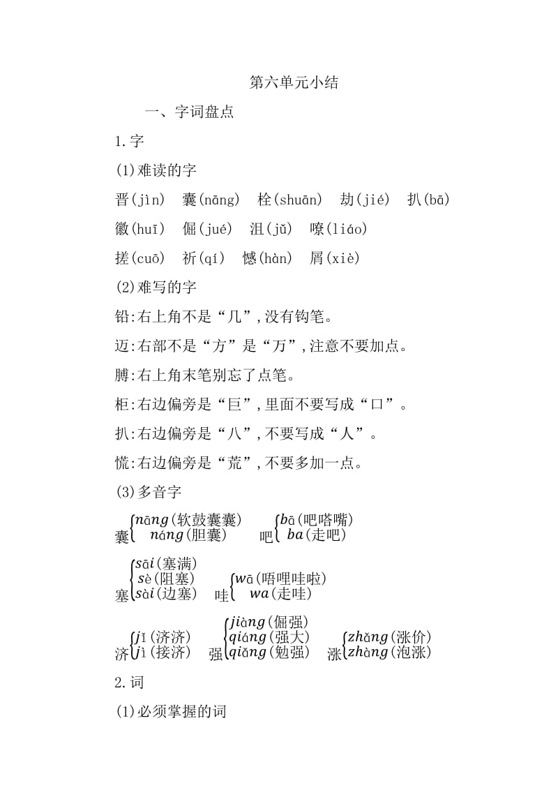 新部编版小学四年级下册语文第六单元知识小结.docx_第1页